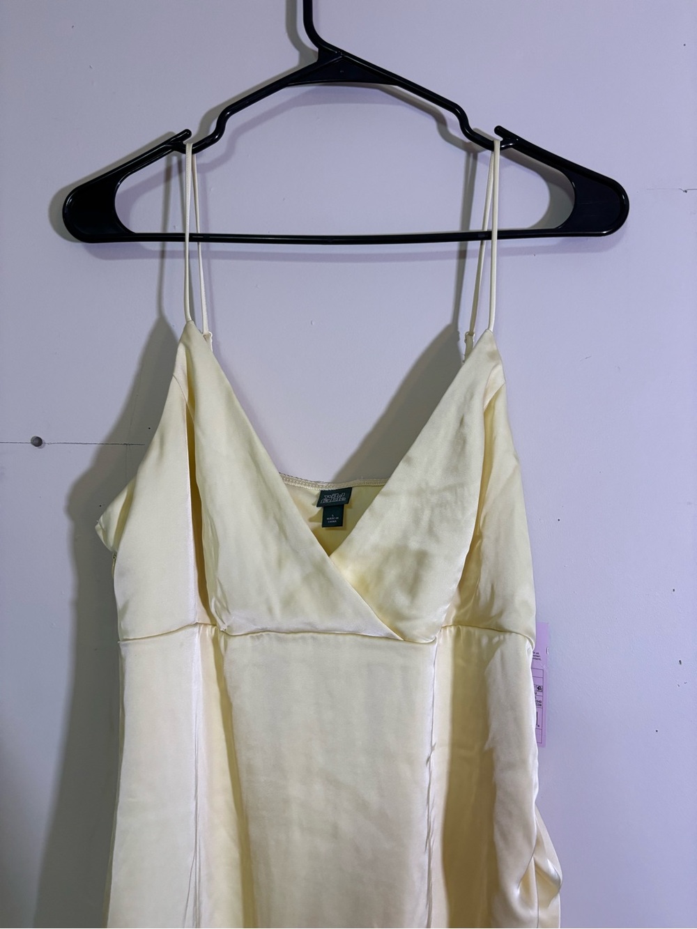 NWT Satin Midi Dress Light Yellow Slip Dress Asymmetrical Hem - Picture 3 of 8